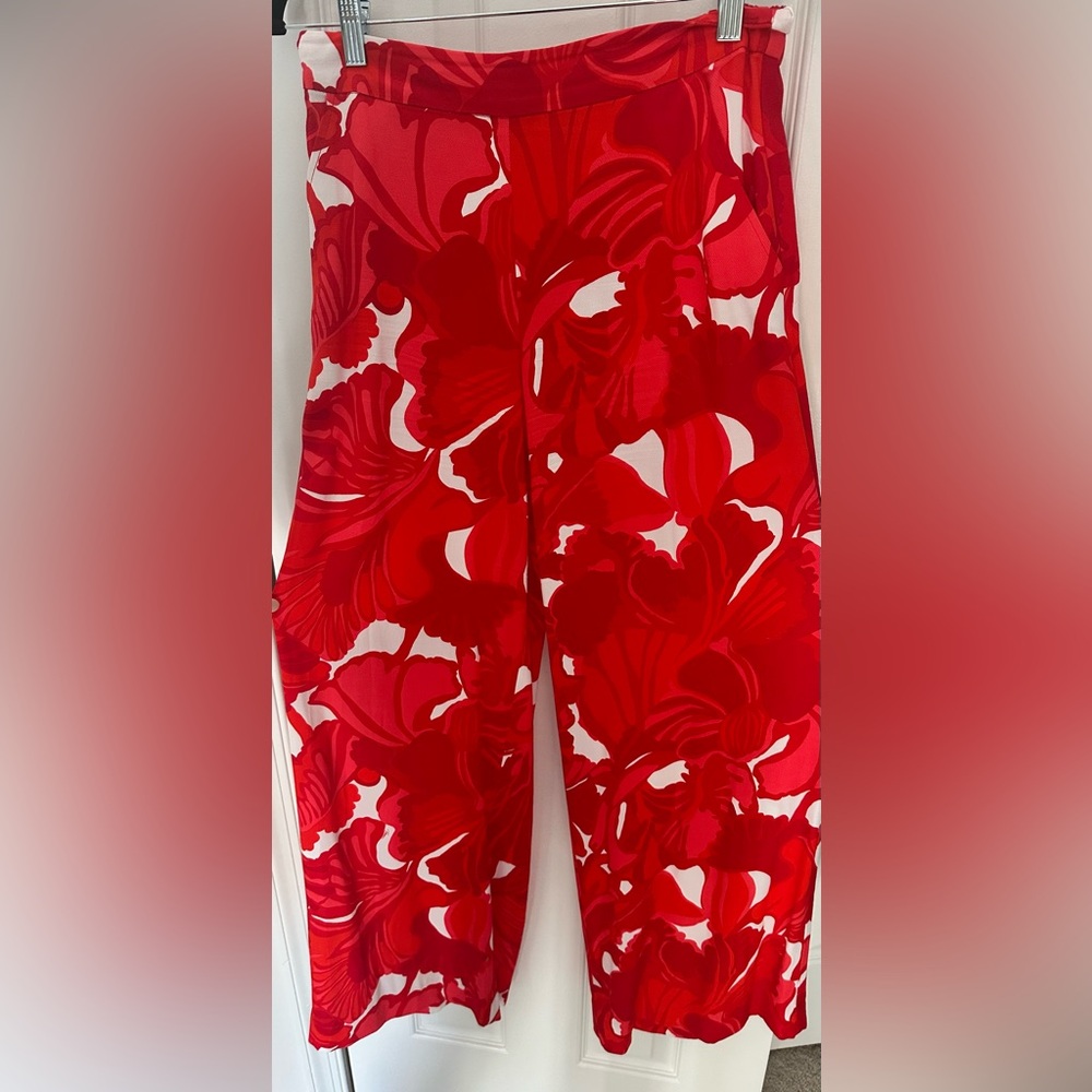 Trina Turk Red Demascus Topical Pants